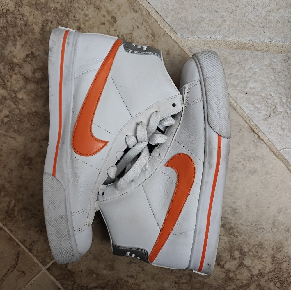 Nike White and Orange High-Top Sneakers